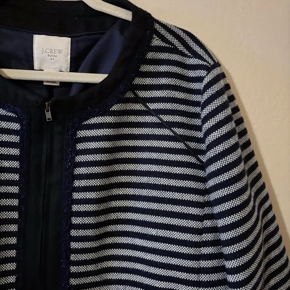 J. Crew Blue Striped Tweed Cropped Zip Up size 20 - Picture 3 of 5
